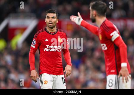 Manchester, Royaume-Uni. 15 mai 2024. Casemiro de Man Utd lors du match de premier League entre Manchester United et Newcastle United à Old Trafford à Manchester, Angleterre (Will Palmer/SPP) crédit : SPP Sport Press photo. /Alamy Live News Banque D'Images