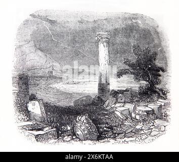 Gravure sur bois des ruines de la côte de Tyr au Liban dans le Livre d'Ézéchiel de l'ancienne Bible de la famille illustrée du XIXe siècle Banque D'Images