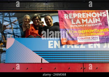 Paris, France. 15 mai 2024. Les gens assistent à la réunion du Parti communiste français (PCF) pour les élections européennes à Paris le 15 mai 2024. Photo Raphael Lafargue/ABACAPRESS. COM Credit : Abaca Press/Alamy Live News Banque D'Images