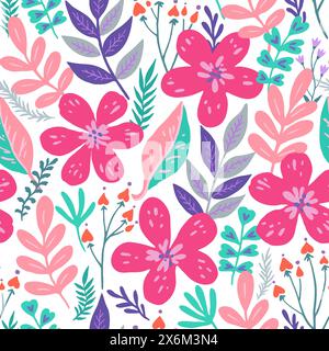 Motif sans couture avec des éléments floraux doodle. Illustration vectorielle. Illustration de Vecteur