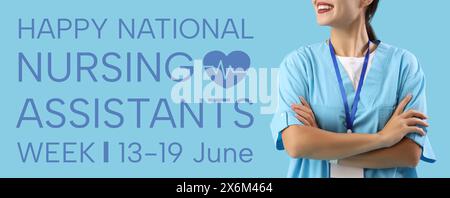 Bannière pour la semaine nationale des assistantes infirmières heureuse avec infirmière Banque D'Images