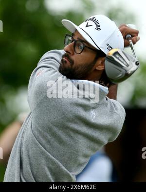 Louisville, États-Unis. 15 mai 2024. Akshay Bhatin s’est lancé sur le quinzième trou lors de la troisième journée d’entraînement pour le Championnat de la PGA 2024 au parcours de golf Valhalla le mercredi 15 mai 2024 à Louisville, Kentucky. Photo de John Sommers II/UPI crédit : UPI/Alamy Live News Banque D'Images