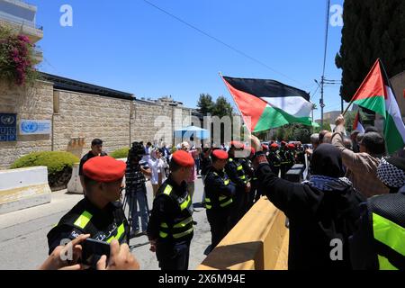 Amman, Jordanie. 15 mai 2024. Les gens prennent part à une manifestation pour marquer le 76e anniversaire de Nakba à Amman, en Jordanie, le 15 mai 2024. Crédit : Mohammad Abu Ghosh/Xinhua/Alamy Live News Banque D'Images