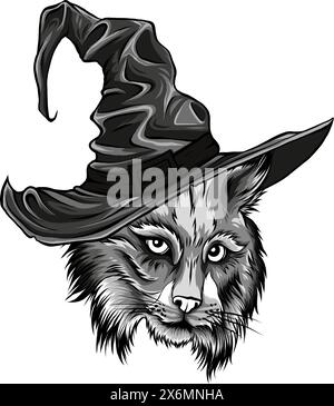 tête lynx monochrome avec illustration vectorielle de chapeau assistant Illustration de Vecteur