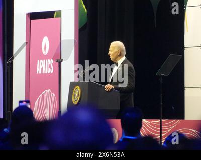 Walter E Washington Convention Center, 801 Allen Y. Lew place NW, Washington, DC 20001. 15 mai 2024. Le président AMÉRICAIN Joe Biden prononce le discours d'ouverture lors du gala de remise des prix APAICS Summit 2024, qui a une influence politique, à Washington DC. ©Julia Mineeva/EGBN TV News/Alamy Live News Banque D'Images