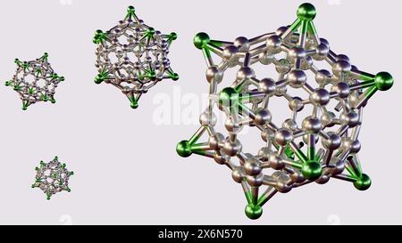 Rendu 3d de fullerènes décorés en métal alcalin. Milieu de stockage d'hydrogène efficace Banque D'Images