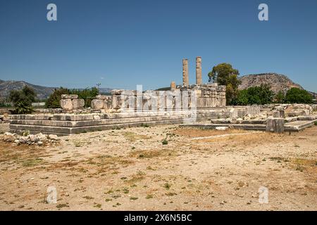 Enceinte de Zeus, la déesse Leto donne naissance à ses enfants jumeaux Artémis et Apollon à Délos, puis vient à l'endroit où la rivière Xanthos atteint t Banque D'Images