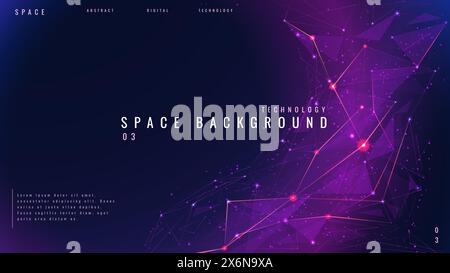 Fond d'espace violet avec des objets abstarct polygonaux ou plexus. Illustration de Vecteur