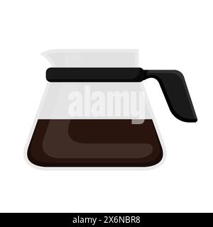 Pot à café en verre avec support en plastique noir, illustration isolée de vecteur de dessin animé Illustration de Vecteur