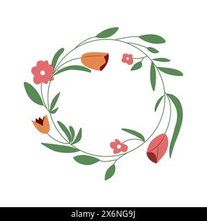 Couronne de fleurs, design plat. Pour carte de vœux ou d'invitation. Mariage ou anniversaire. Pour l'industrie de la beauté, logo ou carte cadeau Banque D'Images