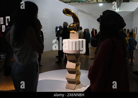 Exposition en hommage au père de la sculpture moderne, Constantin Brancusi (né en 1876 en Roumanie, vivant à Paris de 1904 à 1957), cette exposition de grande envergure rassemble quelque quatre cents œuvres - plus de 120 sculptures - ainsi que des photographies, dessins, films et archives. L'un des éléments incontournables de l'exposition est la réplique de l'atelier de Brancusi, qui a servi à la fois de lieu de vie et de travail du 27 mars au 1er juillet 2024 au Centre Pompidou à Paris, France, le 15 mai 2024. Photo de Marie Hubert Psaila/ABACAPRESS. COM Banque D'Images