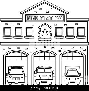 Fire StationIsolated Coloriage page pour les enfants Illustration de Vecteur