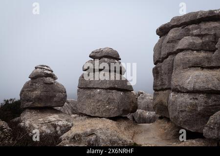 Formations rocheuses à El Torcal de Antequera, une réserve naturelle de la Sierra del Torcal située au sud de la ville d'Antequera en Andalusi Banque D'Images