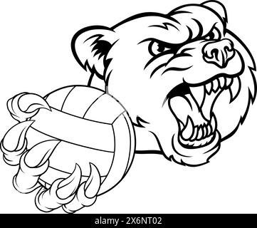 Bear Volleyball volley Claw Grizzly Mascot Illustration de Vecteur