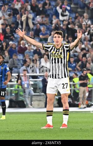 Roma, Italie. 16 mai 2024. Andrea Cambiaso de la Juventus en action lors de la finale de la Coupe d'Italie de football entre Atalanta et Juventus au stade olympique de Rome, en Italie, mercredi 15 mai 2024. (Tano Pecoraro/LaPresse) crédit : LaPresse/Alamy Live News Banque D'Images