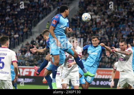 Saint-Pétersbourg, Russie. 15 mai 2024. Wilson Isidor (C) de Zenit vu en action lors du match de football de la Coupe de Russie 2023/2024 entre le Zenit Saint-Pétersbourg et le CSKA Moscou à Gazprom Arena. Score final ; Zenit 0:0 CSKA (5:4, tirs au but), Zenit a atteint la superfinale de la Coupe de Russie de Football. Crédit : SOPA images Limited/Alamy Live News Banque D'Images