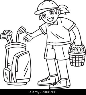 Golf femelle Caddie sac panier de balles isolé Illustration de Vecteur