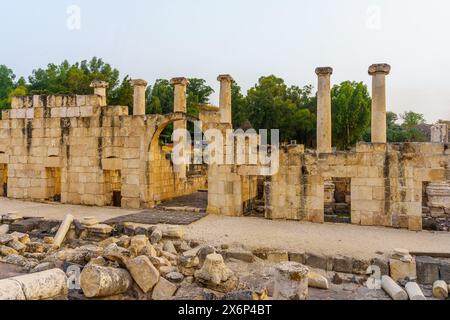 Coucher de soleil sur les ruines de l'ancienne ville romano-byzantine de Bet Shean (Nysa-Scythopolis), maintenant un parc national. Nord d'Israël Banque D'Images