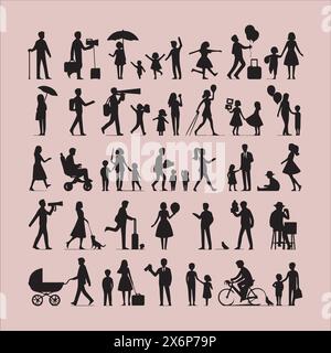 Diverses illustrations Silhouette de femmes : expressions artistiques dans divers personnages, poses et émotions pour des projets créatifs Illustration de Vecteur