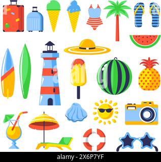 Icônes de vacances d'été définies Illustration de Vecteur