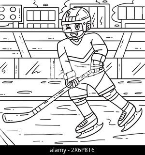 Joueur de hockey sur glace patinant à travers la page de coloration Illustration de Vecteur