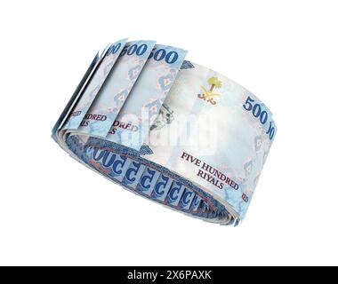 Arabie Saoudite 500 billets de banque Riyals. Pile de billets de banque Riyal saoudien de 500 SR. 3D rendu Banque D'Images