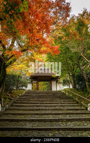 L'entrée du temple Anraku-ji à Kyoto Japon prise à l'automne Banque D'Images