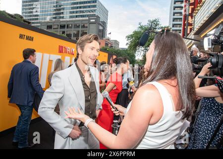 AUSTIN, TEXAS - 15 MAI : Glen Powell assiste à la première de 'Hit Man' de Netflix et à l'intronisation de Glen Powell au Texas film Hall of Fame au Paramount Theatre le 15 mai 2024 à Austin, Texas. (Photo de Maggie Boyd/Sipa USA) crédit : Sipa USA/Alamy Live News Banque D'Images