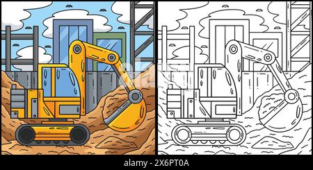 Illustration de la page colorée d'une pelle hydraulique de construction Illustration de Vecteur