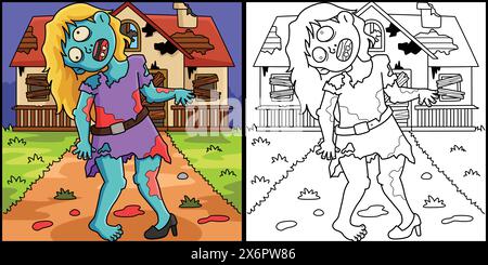 Zombie Girl Coloring page illustration colorée Illustration de Vecteur