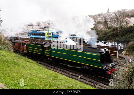 Swanage Railway Strictly Bulleid événement spécial, gala de vapeur, trois jours d'un service de train intensif travaillé par des locomotives conçues par Oiver Bulleid Banque D'Images