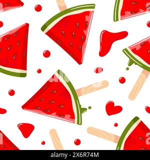 La crème glacée à la pastèque fond et coule. jus de fruits glace, popsicle. Dessert glacé. Heure d'été. Illustration de dessin animé vectoriel dessinée à la main. La pastèque du monde Illustration de Vecteur