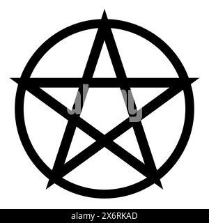 Symbole du pentacle - illustration vectorielle d'une étoile simple à cinq branches en cercle, isolée sur blanc Illustration de Vecteur