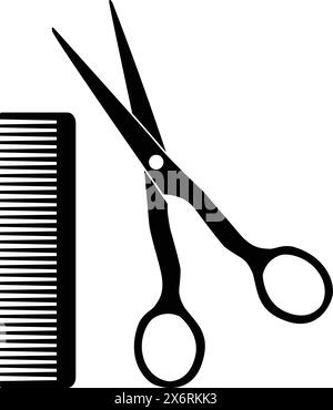 Ciseaux avec signe de peigne, ciseaux avec symbole de salon de peigne, logo de brosse à cheveux de ciseaux, symboles de Barbershop Illustration de Vecteur