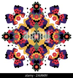 Motif Mandala avec des coeurs et des fleurs. Jolies couleurs. Illustration de Vecteur
