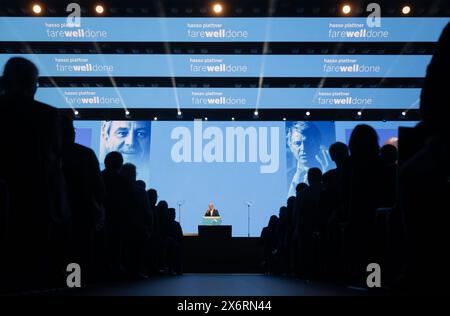 Mannheim, Allemagne. 16 mai 2024. Le chancelier fédéral Olaf Scholz (SPD), prend la parole lors de la cérémonie d'adieu du co-fondateur de SAP, Plattner. Crédit : Marijan Murat/dpa/Alamy Live News Banque D'Images