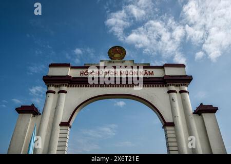 Pont Hien Luong, Vietnam, 17ème parallèle, pont entre le Nord et le Sud Vietnam Banque D'Images