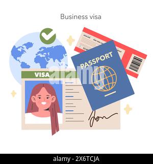 Business Visa concept documents essentiels pour le commerce international et les négociations, un visuel pour la connectivité mondiale et la mobilité d'entreprise illustration vectorielle Illustration de Vecteur