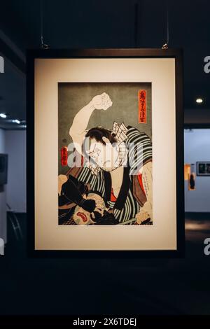 Nice, France - 16 novembre 2023 : 'acteur Ichikawa Kodanji IV dans le rôle d'Oniazami Seikichi' par Utagawa Kunisada, gravure sur bois polychrome sur papier Banque D'Images