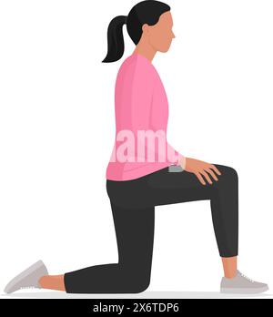 Vue latérale de la femme à moitié agenouillée : concept d'entraînement et de remise en forme Illustration de Vecteur