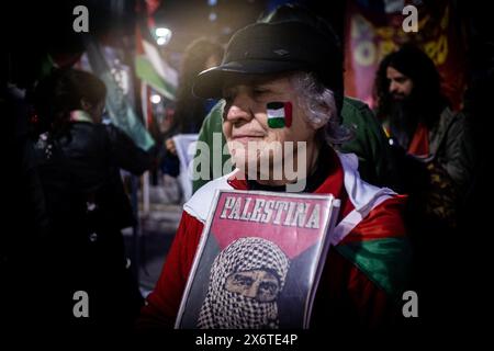 Buenos Aires, Argentine. 15 mai 2024. En commémoration de l'anniversaire de la "Nakba", terme en arabe qui signifie "catastrophe" et qui rappelle l'expulsion du peuple palestinien de ses terres, une journée de lutte contre le génocide à Gaza a été organisée à l'échelle internationale. (Crédit image : © Daniella Fernandez Realin/ZUMA Press Wire) USAGE ÉDITORIAL SEULEMENT! Non destiné à UN USAGE commercial ! Banque D'Images