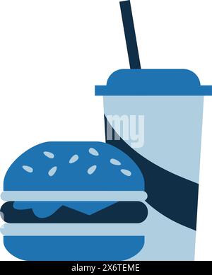 Icône restauration rapide et alimentation malsaine : hamburger et boisson à emporter Illustration de Vecteur