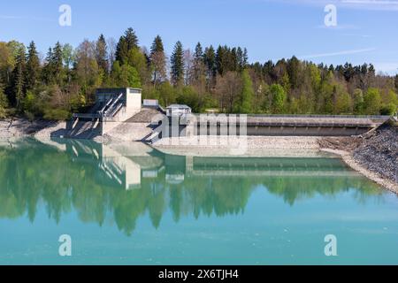 Barrage de Lech à Forggensee, Lech, centrale électrique, réservoir de tête, protection contre les inondations, régulation des inondations, production d'énergie, stockage d'énergie, Rosshaupten Banque D'Images