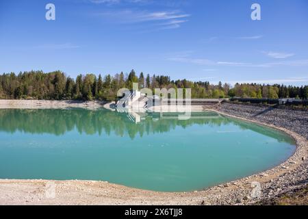 Barrage de Lech à Forggensee, Lech, centrale électrique, réservoir de tête, protection contre les inondations, régulation des inondations, production d'énergie, stockage d'énergie, Rosshaupten Banque D'Images