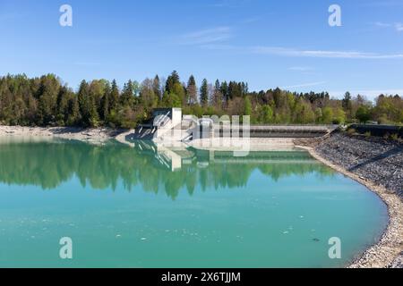 Barrage de Lech à Forggensee, Lech, centrale électrique, réservoir de tête, protection contre les inondations, régulation des inondations, production d'énergie, stockage d'énergie, Rosshaupten Banque D'Images