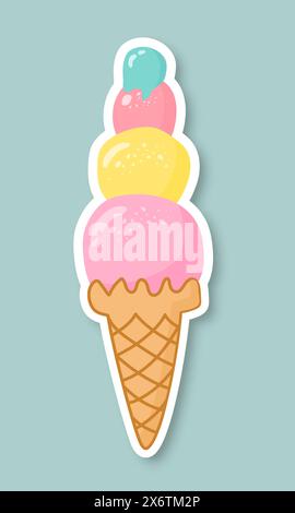 Crème glacée d'été douce, avec différentes saveurs sur un fond vert. Illustration de Vecteur