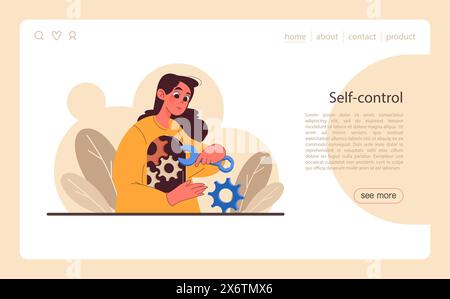 La bannière Web de patience ou la page de destination. Personne calme trouvant l'équilibre. Force mentale ou émotionnelle, maîtrise psychologique de soi. Forte détermination à atteindre l'objectif. Illustration vectorielle plate Illustration de Vecteur