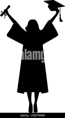 Silhouette d'une diplômée avec les bras levés dans une pose de victoire. Illustration vectorielle Illustration de Vecteur
