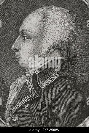 François Kellermann (François Christophe de Kellermann) (1735-1820). Militaires français. Maréchal de France sous le règne de Louis XVI. il rejoint la cause de la Révolution française. Portrait. Gravure par Pannemaker. "Histoire de la Révolution française". Volume I, 1876. Banque D'Images