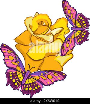 Papillons sur une illustration vectorielle de fleur rose Illustration de Vecteur